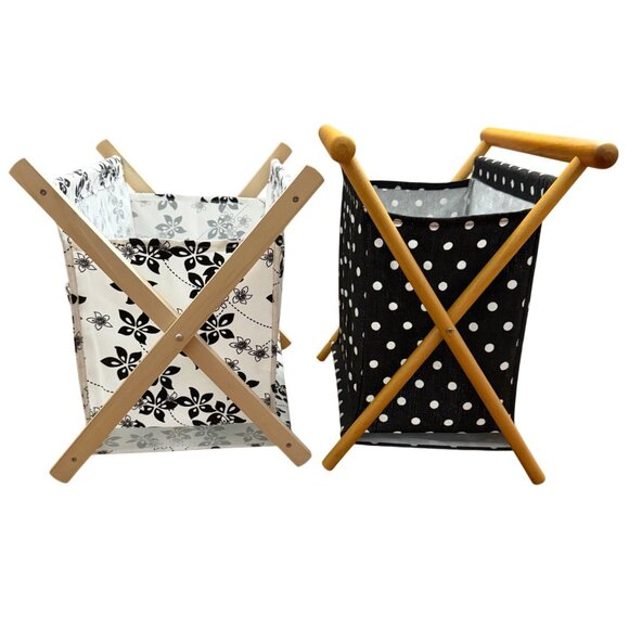 TWO Foldable Magazine Yarn Caddies Holder Floral & Polka Dot Designs Lightweight - Picture 2 of 8